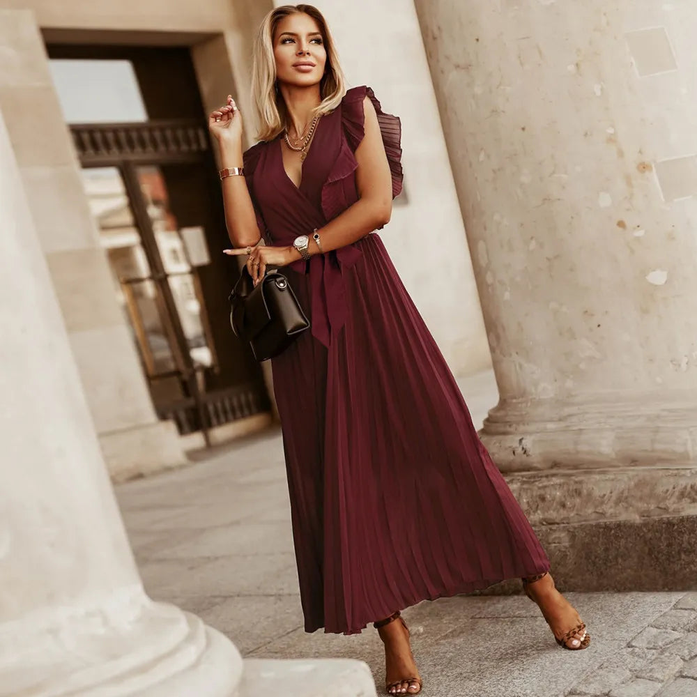 Maxi Dress | V Neck Evening Dress, Ruffle Detail | Women's Formal