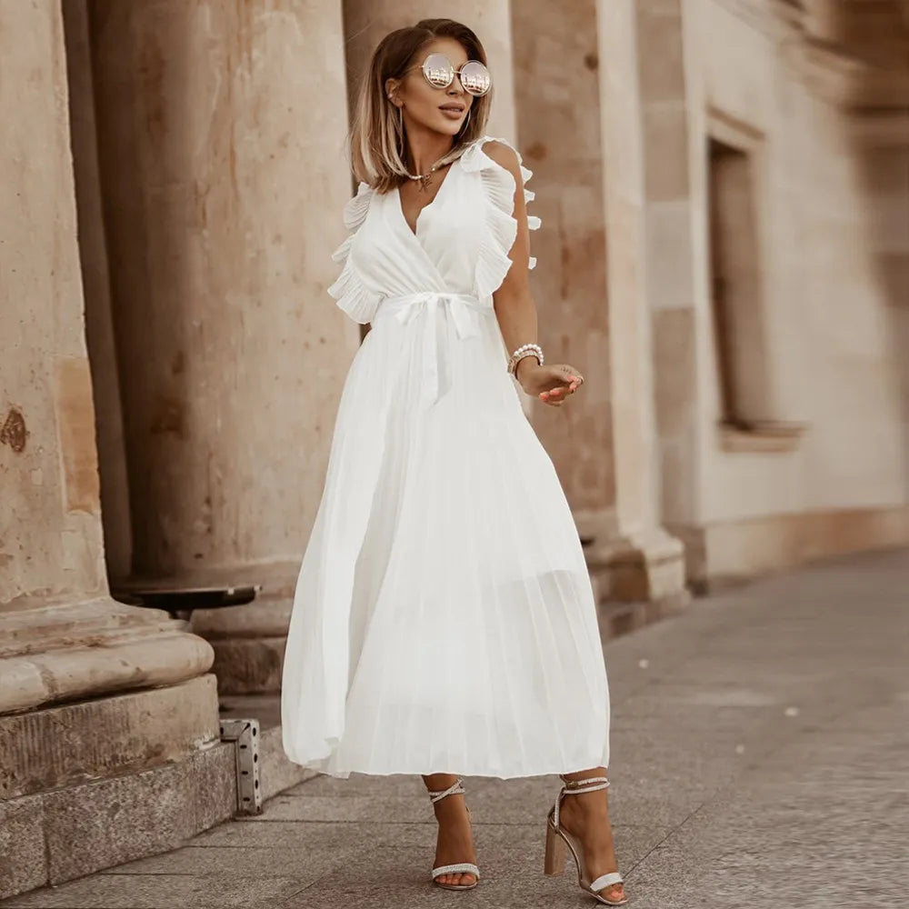 Maxi Dress | V Neck Evening Dress, Ruffle Detail | Women's Formal
