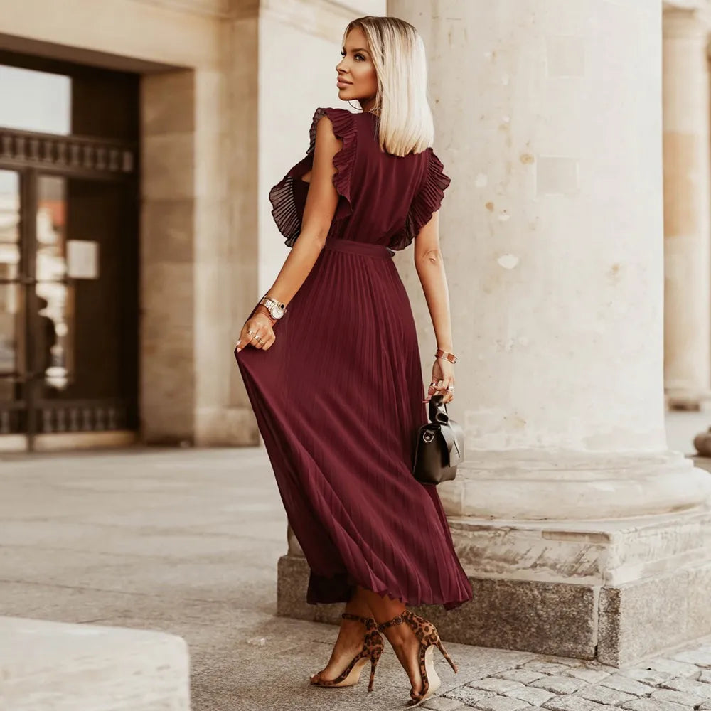 Maxi Dress | V Neck Evening Dress, Ruffle Detail | Women's Formal