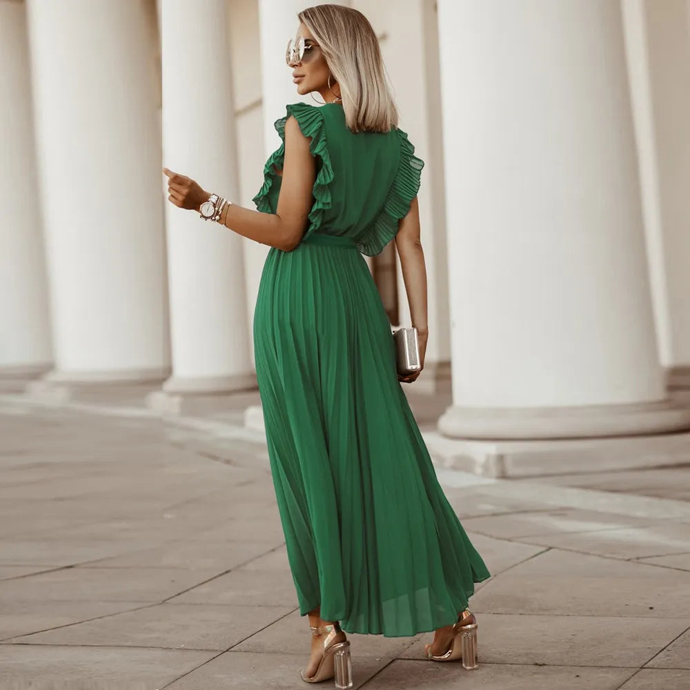 Maxi Dress | V Neck Evening Dress, Ruffle Detail | Women's Formal