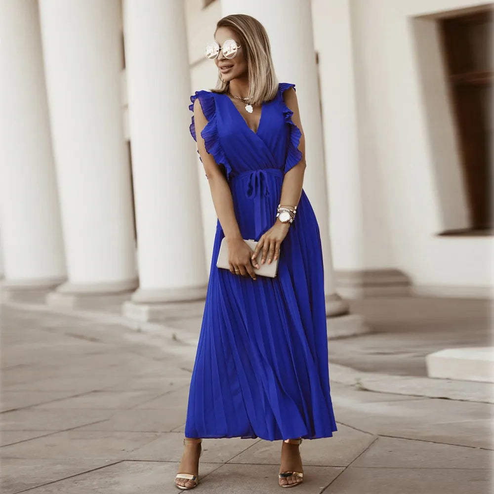 Maxi Dress | V Neck Evening Dress, Ruffle Detail | Women's Formal