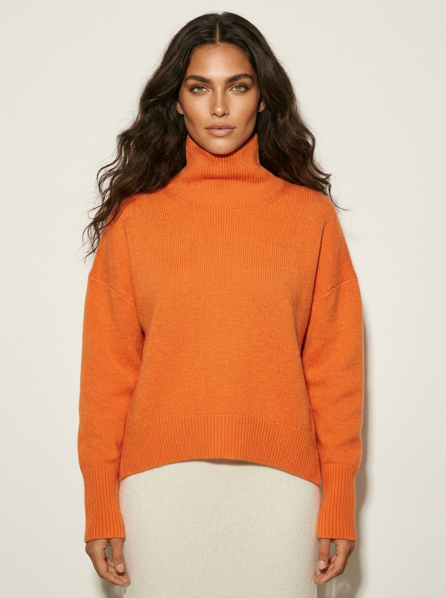 Women oversized knit turtleneck sweater dropped shoulders ribbed cuffs