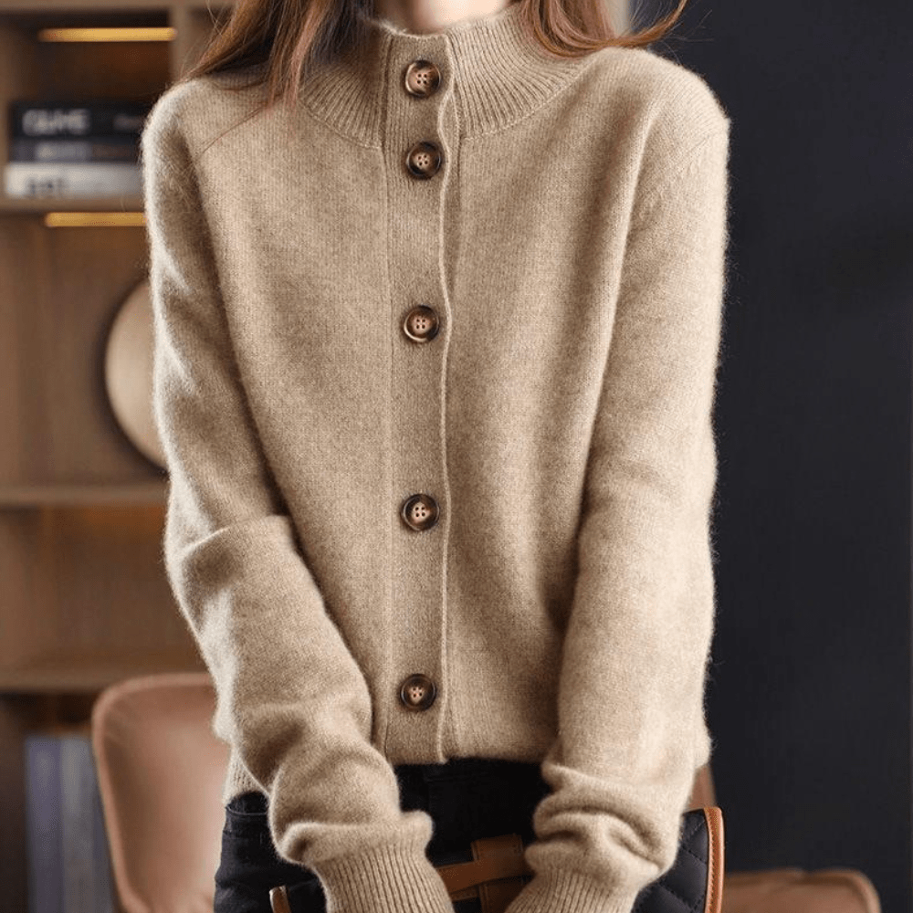 Women's Cardigan | Knit, Button Closure, High Collar