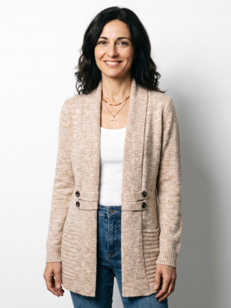 Women's Cardigan | Knit, Decorative Buttons | Beige