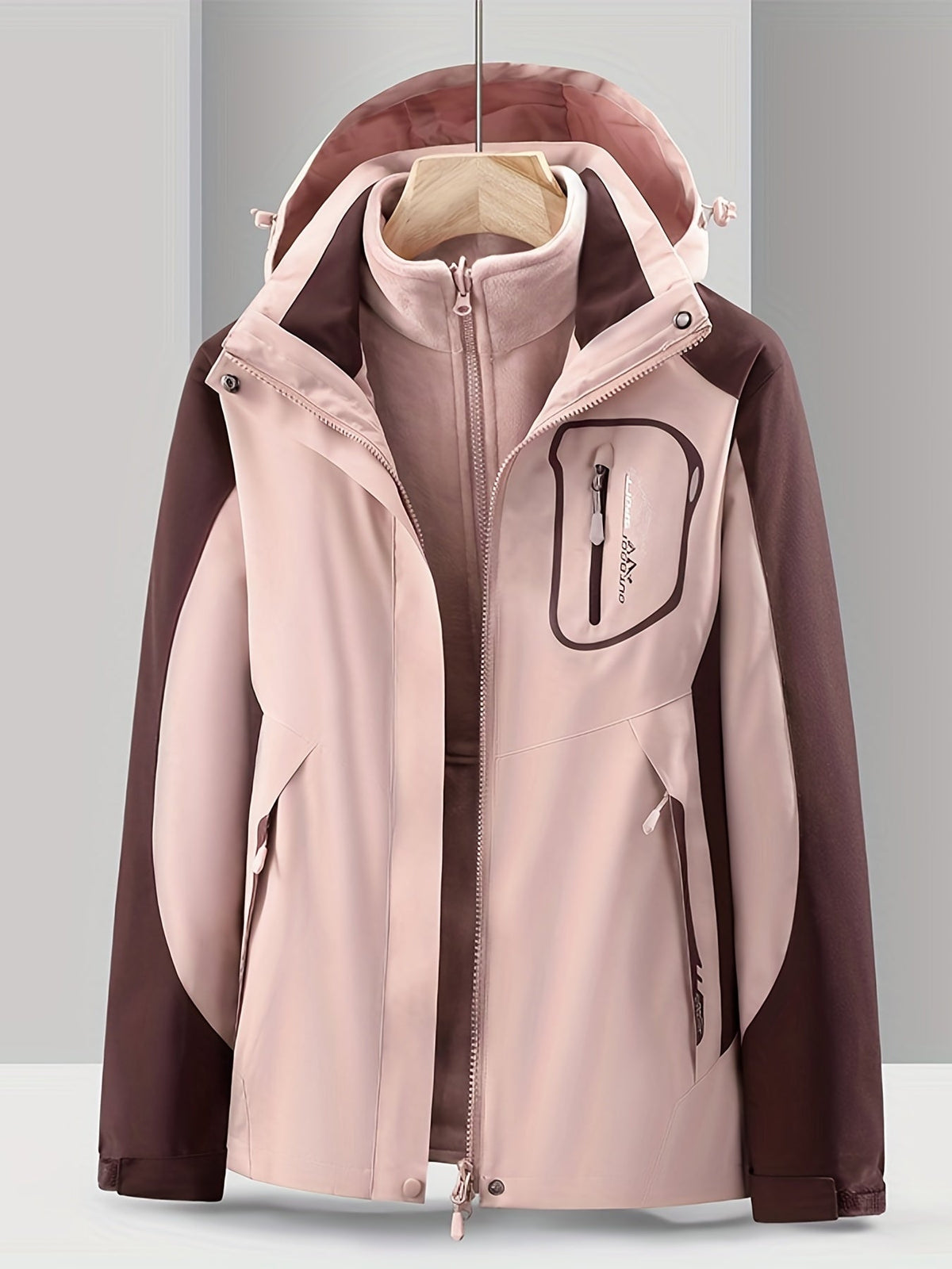 Womens 3 in 1 waterproof jacket with removable fleece liner and windproof hooded outer shell