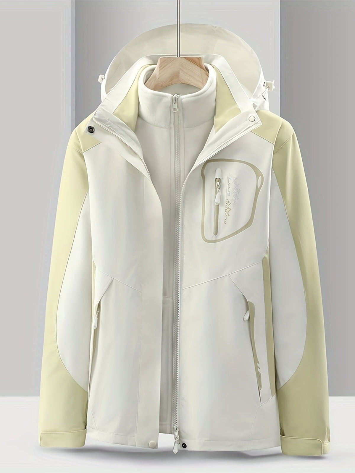 Womens 3 in 1 waterproof jacket with removable fleece liner and windproof hooded outer shell