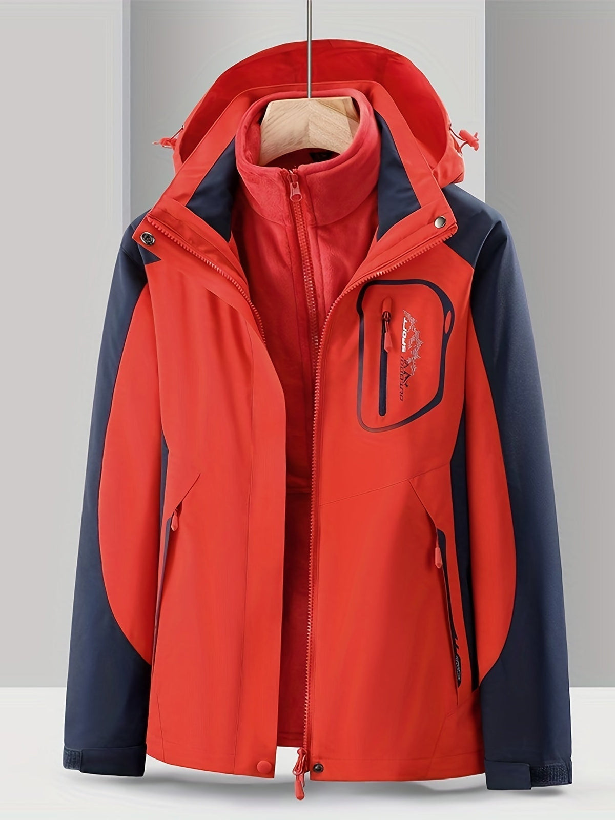 Womens 3 in 1 waterproof jacket with removable fleece liner and windproof hooded outer shell