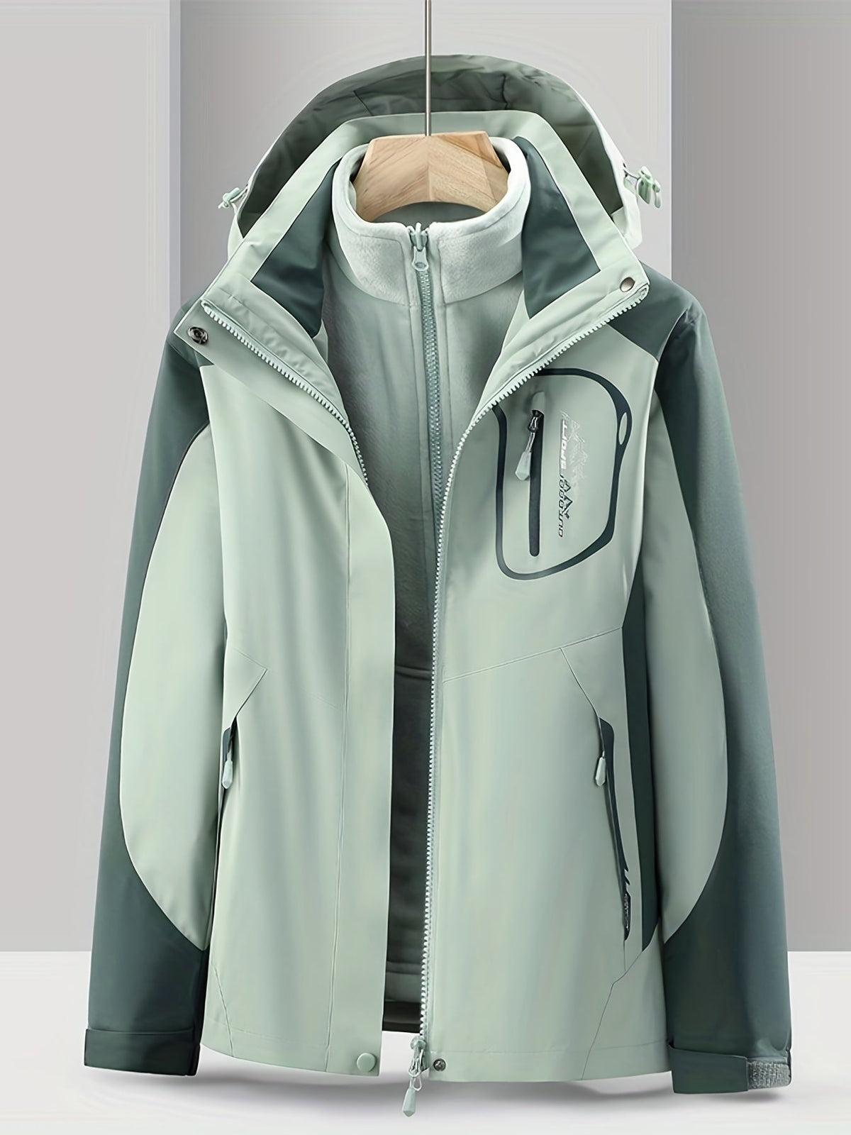 Womens 3 in 1 waterproof jacket with removable fleece liner and windproof hooded outer shell