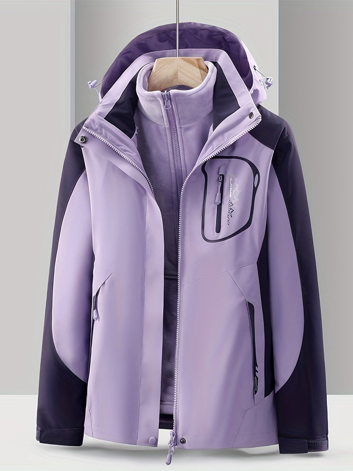 Womens 3 in 1 waterproof jacket with removable fleece liner and windproof hooded outer shell