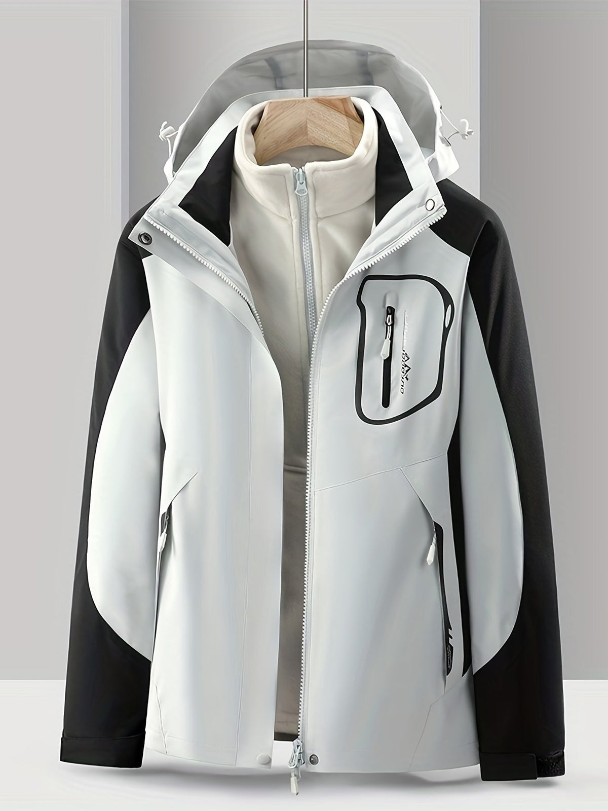 Womens 3 in 1 waterproof jacket with removable fleece liner and windproof hooded outer shell