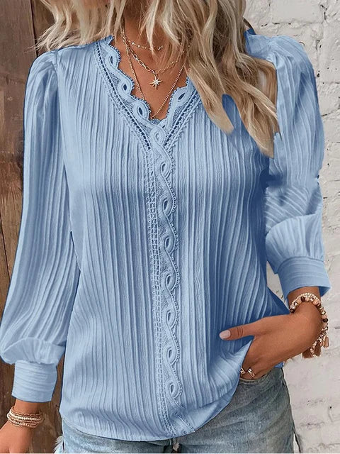 Lace Blouse | V-neck longsleeve top | Elegant, lightweight summer wear