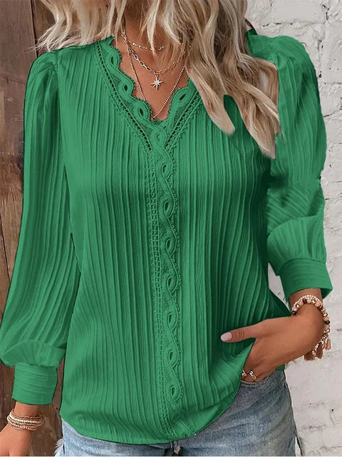 Lace Blouse | V-neck longsleeve top | Elegant, lightweight summer wear