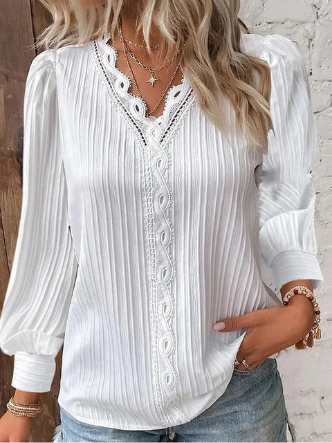 Lace Blouse | V-neck longsleeve top | Elegant, lightweight summer wear