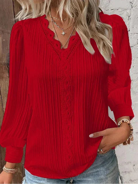 Lace Blouse | V-neck longsleeve top | Elegant, lightweight summer wear