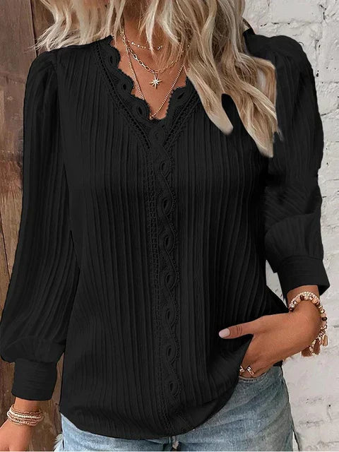 Lace Blouse | V-neck longsleeve top | Elegant, lightweight summer wear