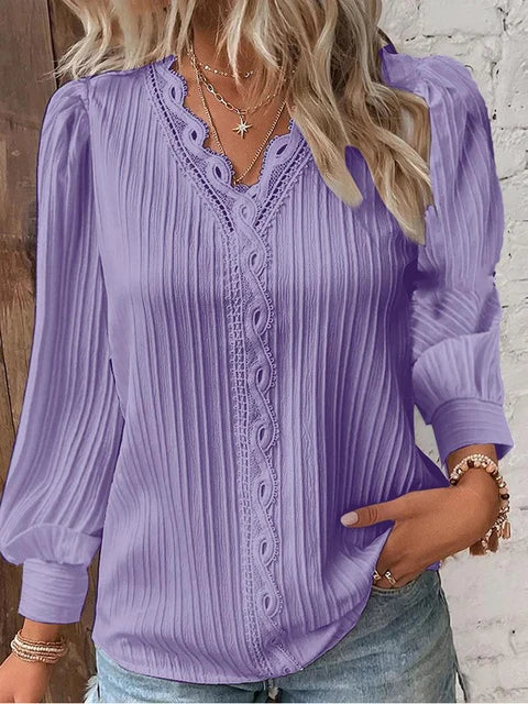 Lace Blouse | V-neck longsleeve top | Elegant, lightweight summer wear