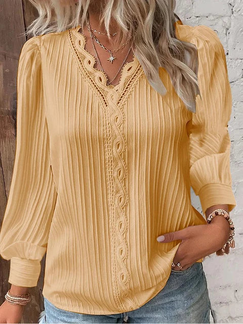 Lace Blouse | V-neck longsleeve top | Elegant, lightweight summer wear