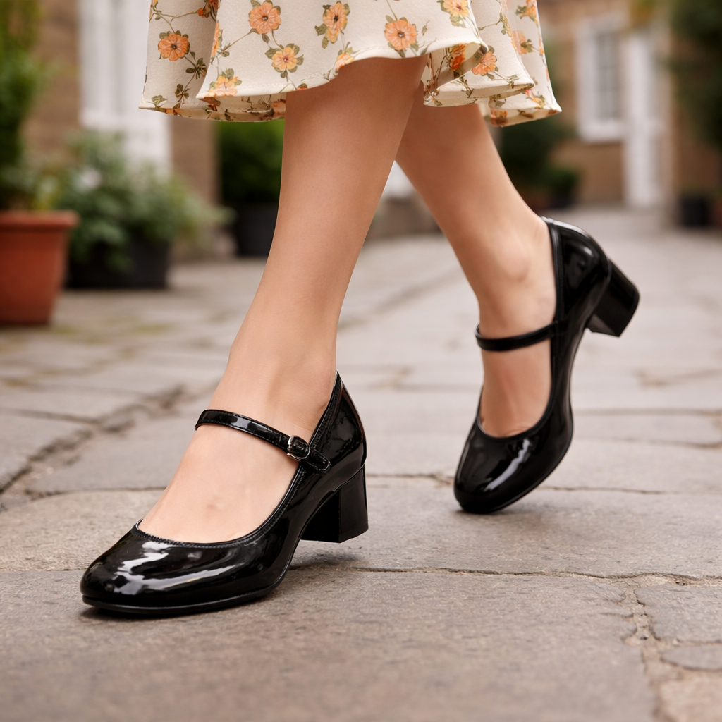 Women's Mary Jane shoes block heel buckle strap comfort fit