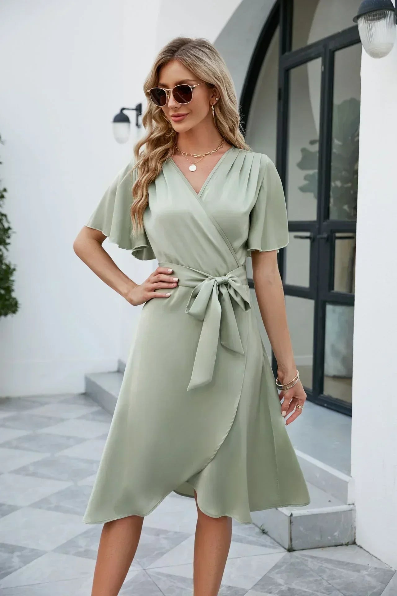 Evening Dress | Women's Wrap Style, Bow Detail | Elegant Look