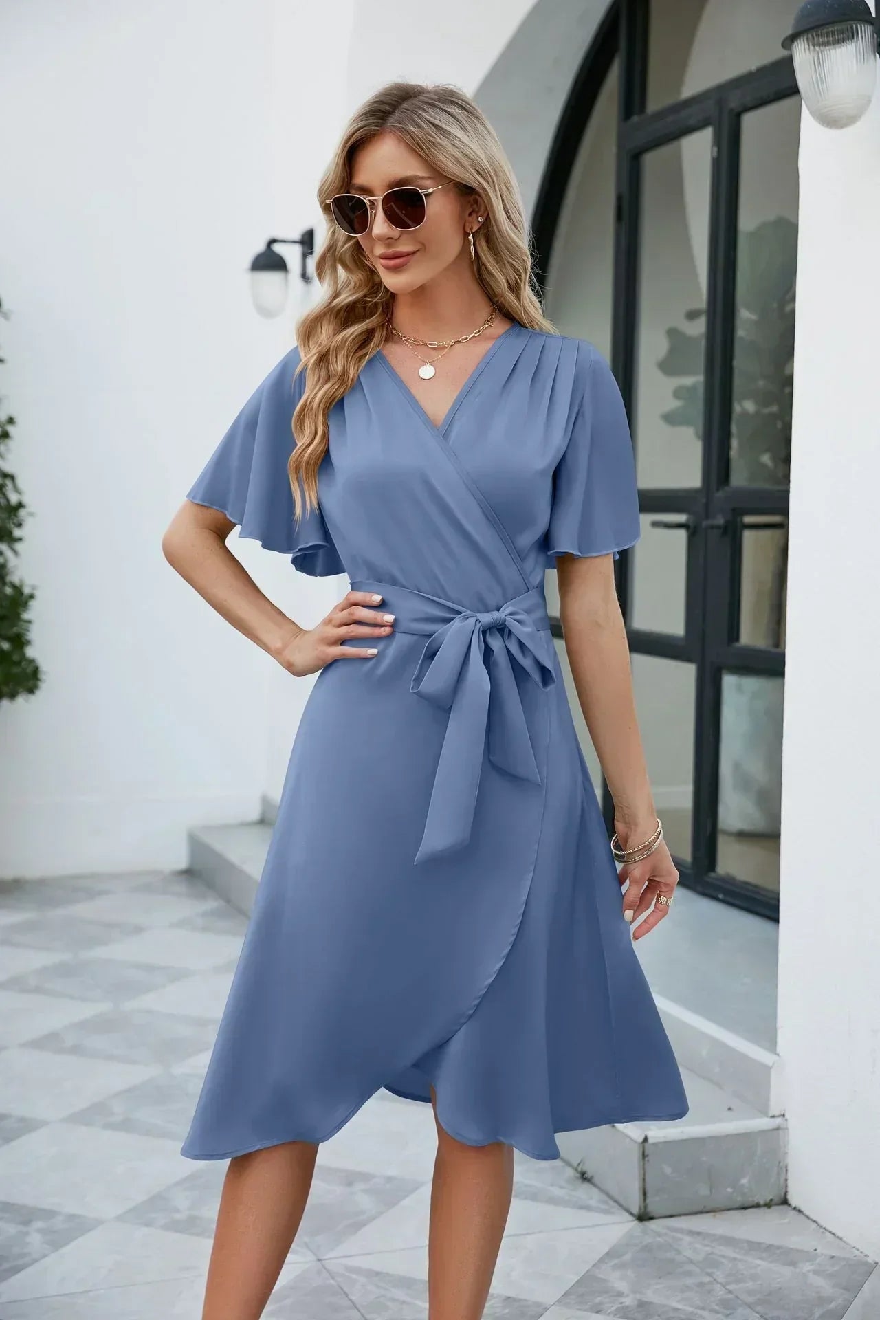 Evening Dress | Women's Wrap Style, Bow Detail | Elegant Look
