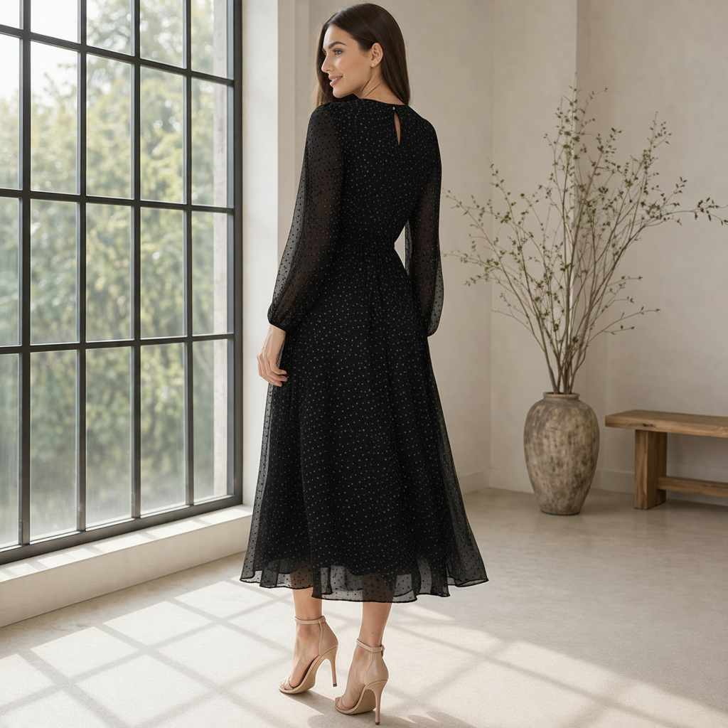Midi Dress Women's Polka Dot Elegant Flowy Style