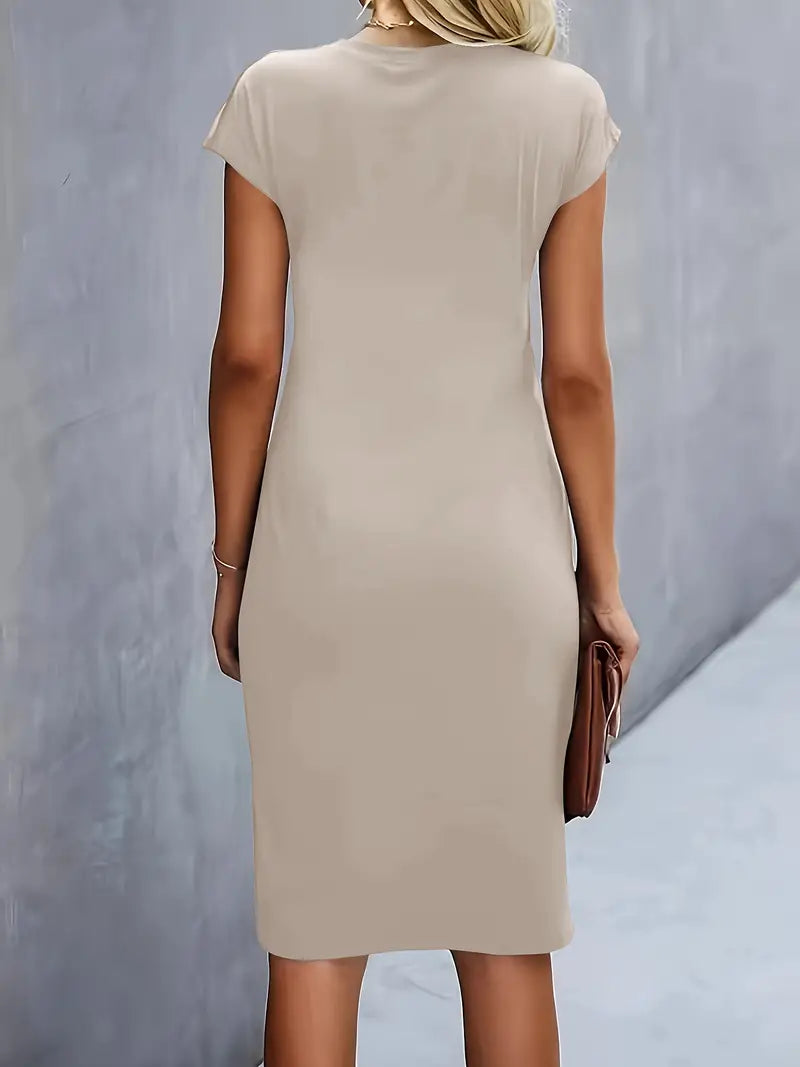 Midi Evening Dress | Elegant Style, Round Neck | Party Wear