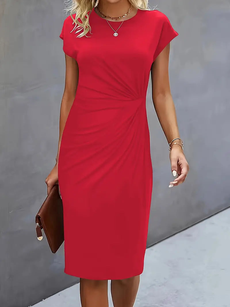Midi Evening Dress | Elegant Style, Round Neck | Party Wear