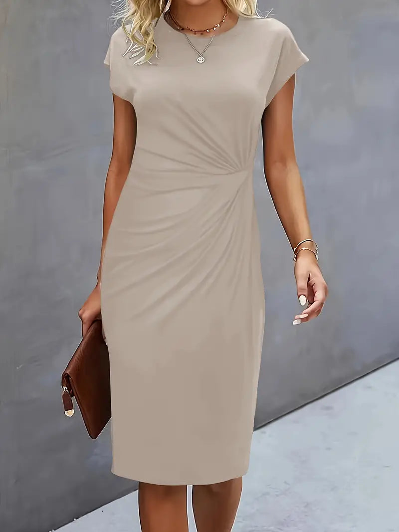 Midi Evening Dress | Elegant Style, Round Neck | Party Wear