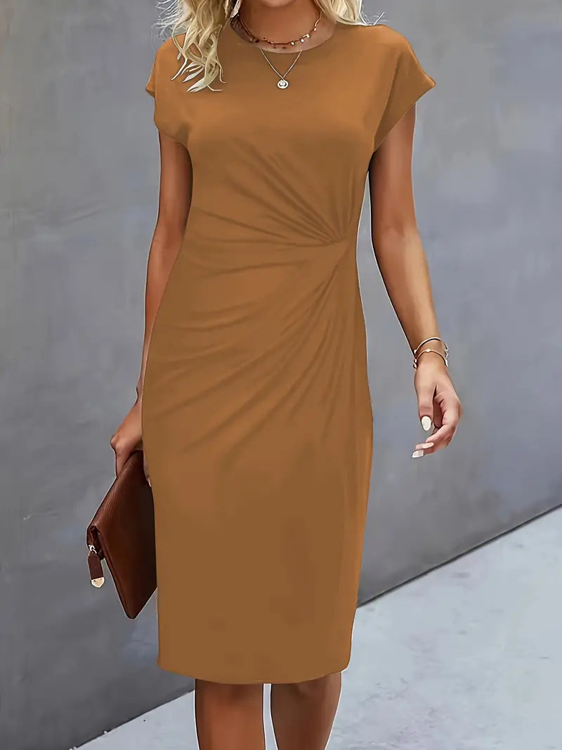 Midi Evening Dress | Elegant Style, Round Neck | Party Wear