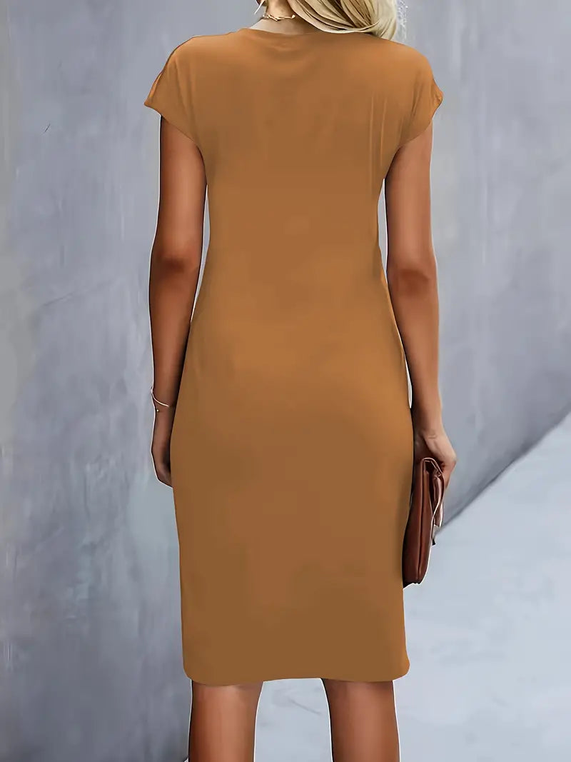 Midi Evening Dress | Elegant Style, Round Neck | Party Wear
