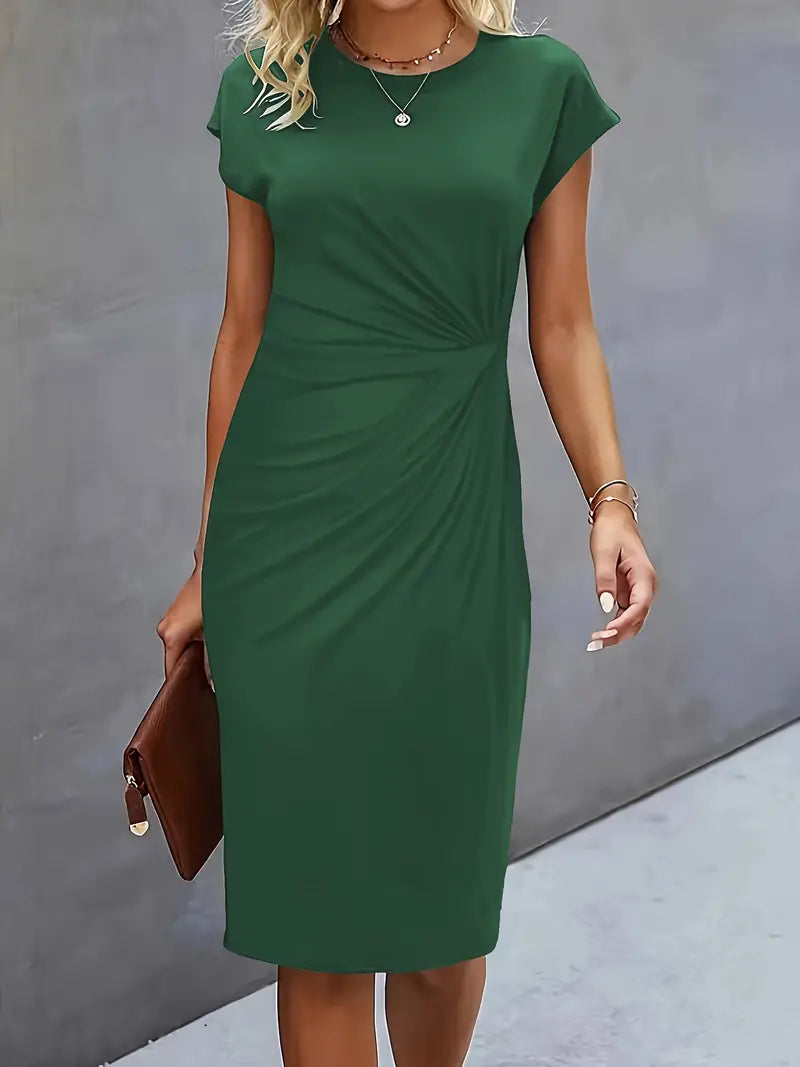 Midi Evening Dress | Elegant Style, Round Neck | Party Wear