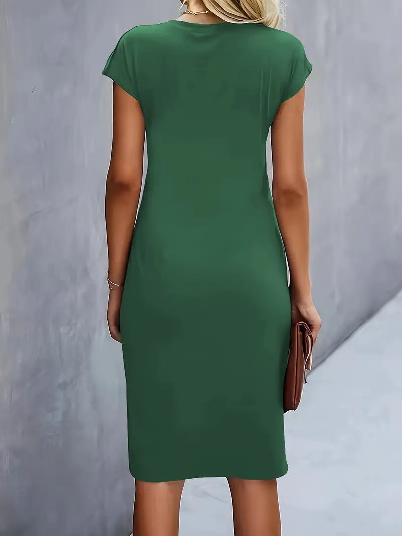 Midi Evening Dress | Elegant Style, Round Neck | Party Wear