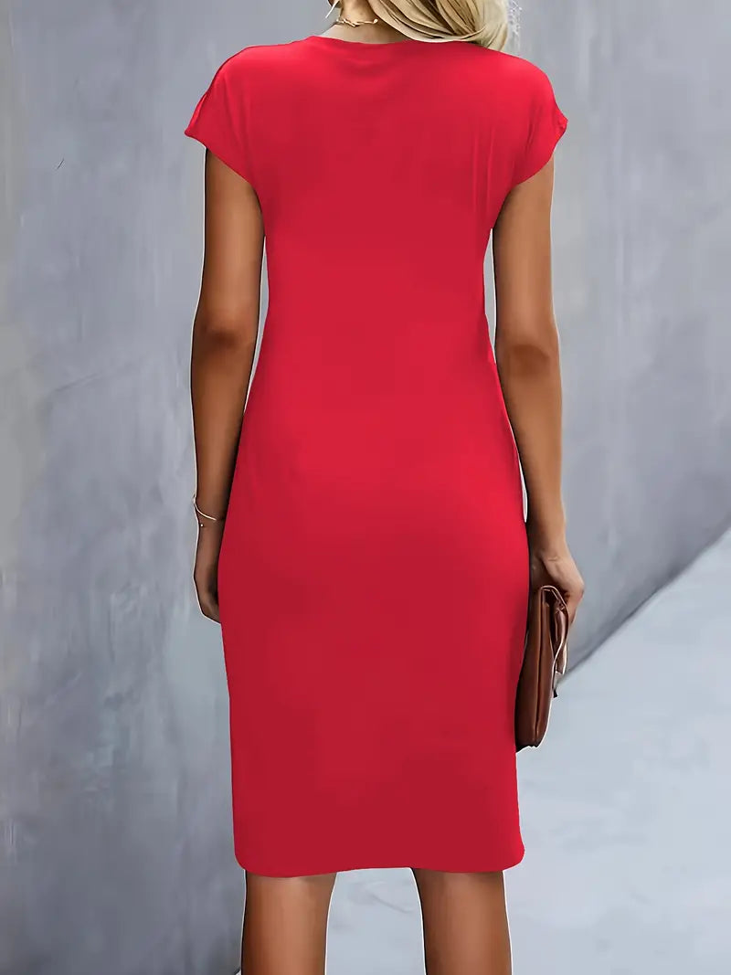 Midi Evening Dress | Elegant Style, Round Neck | Party Wear