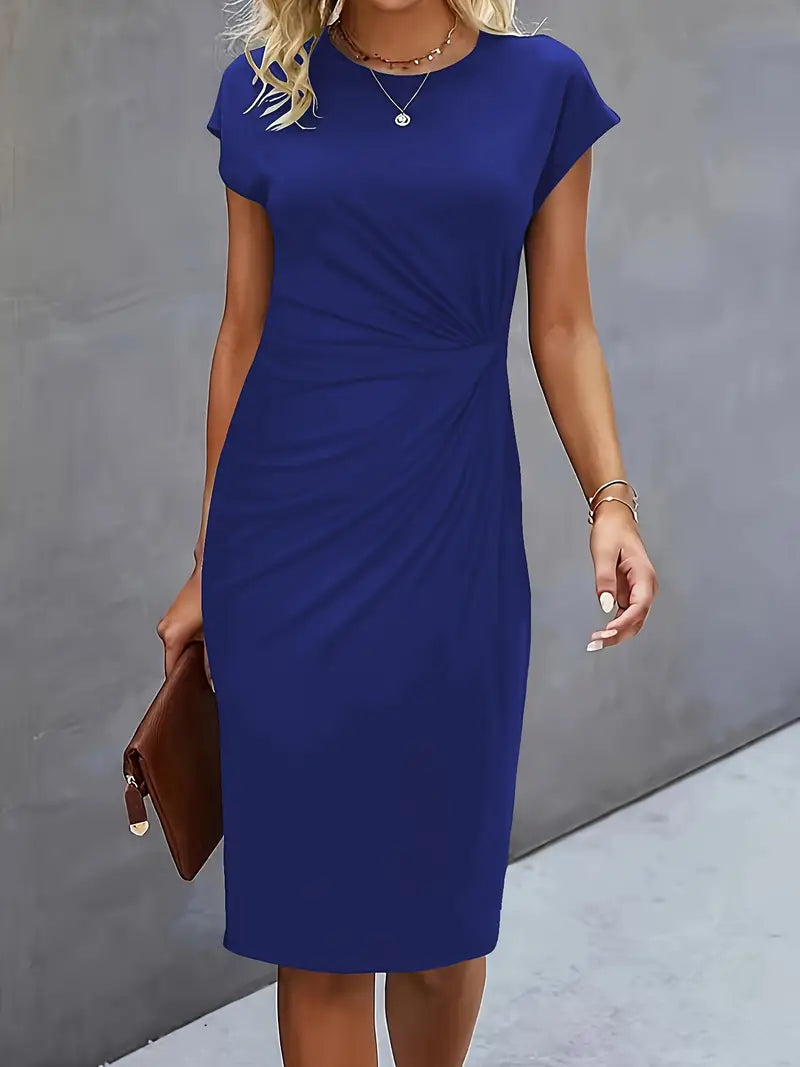 Midi Evening Dress | Elegant Style, Round Neck | Party Wear
