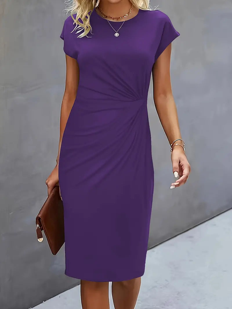 Midi Evening Dress | Elegant Style, Round Neck | Party Wear