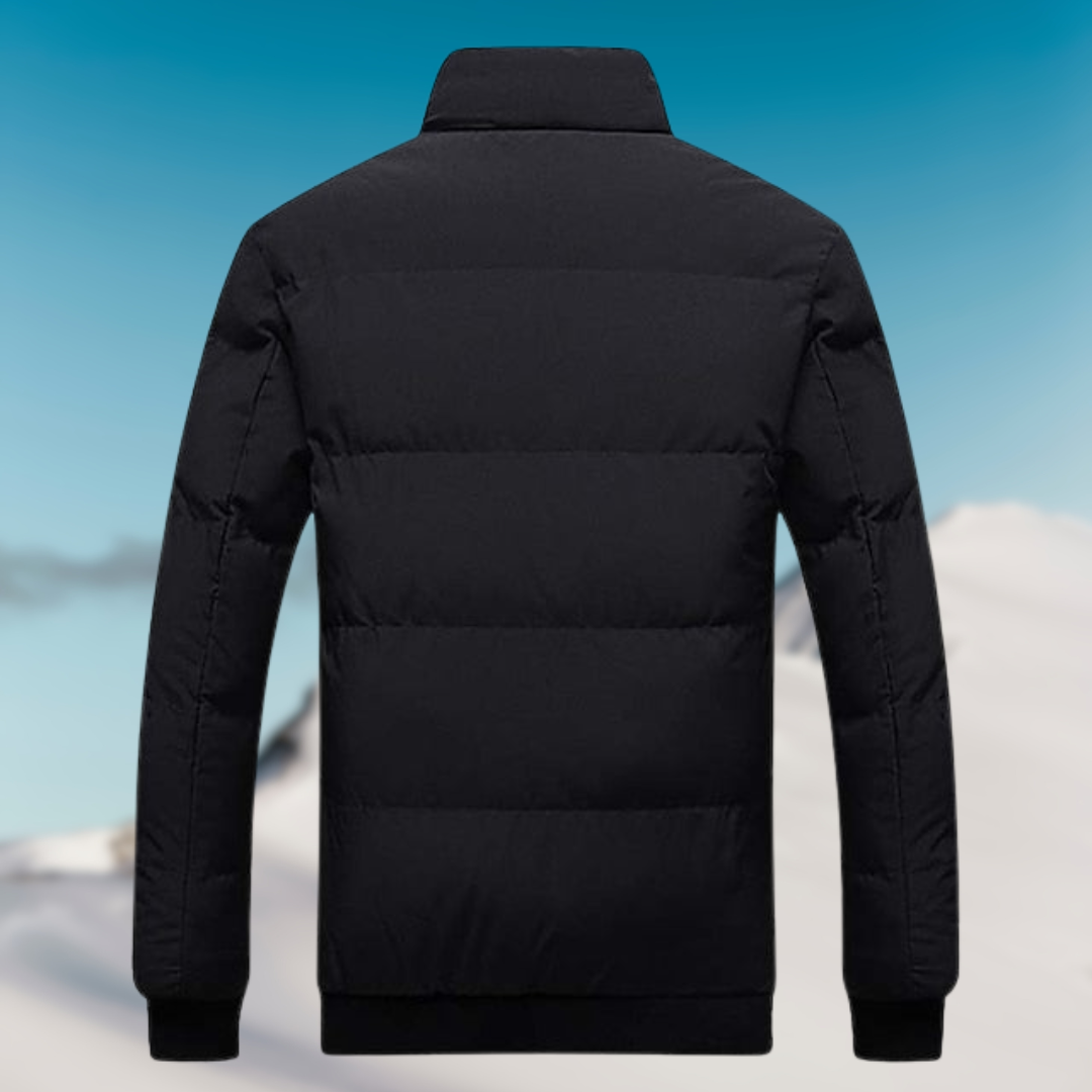 Mens puffer jacket stand collar with lightweight down fill