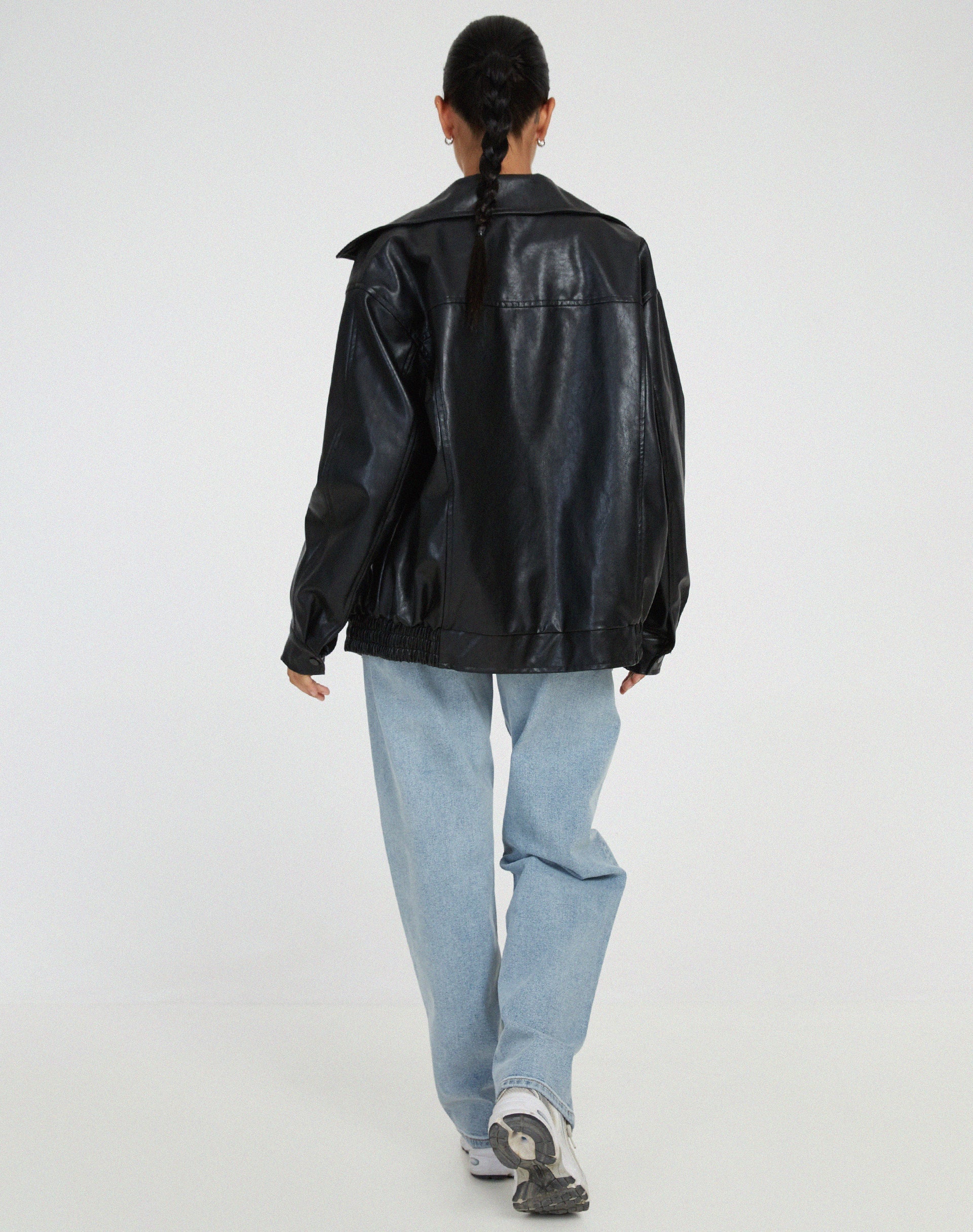 Women's Oversized Bomber Jacket | Leather, Zip-Up | Brown, Black