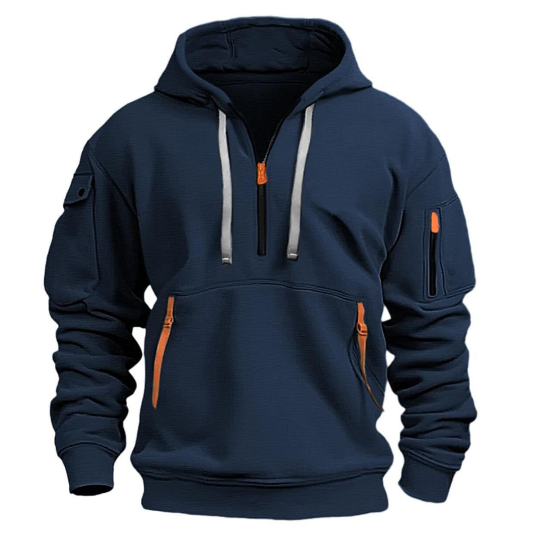 Men zip pocket casual hoodie with contrast zip detail in multiple colours