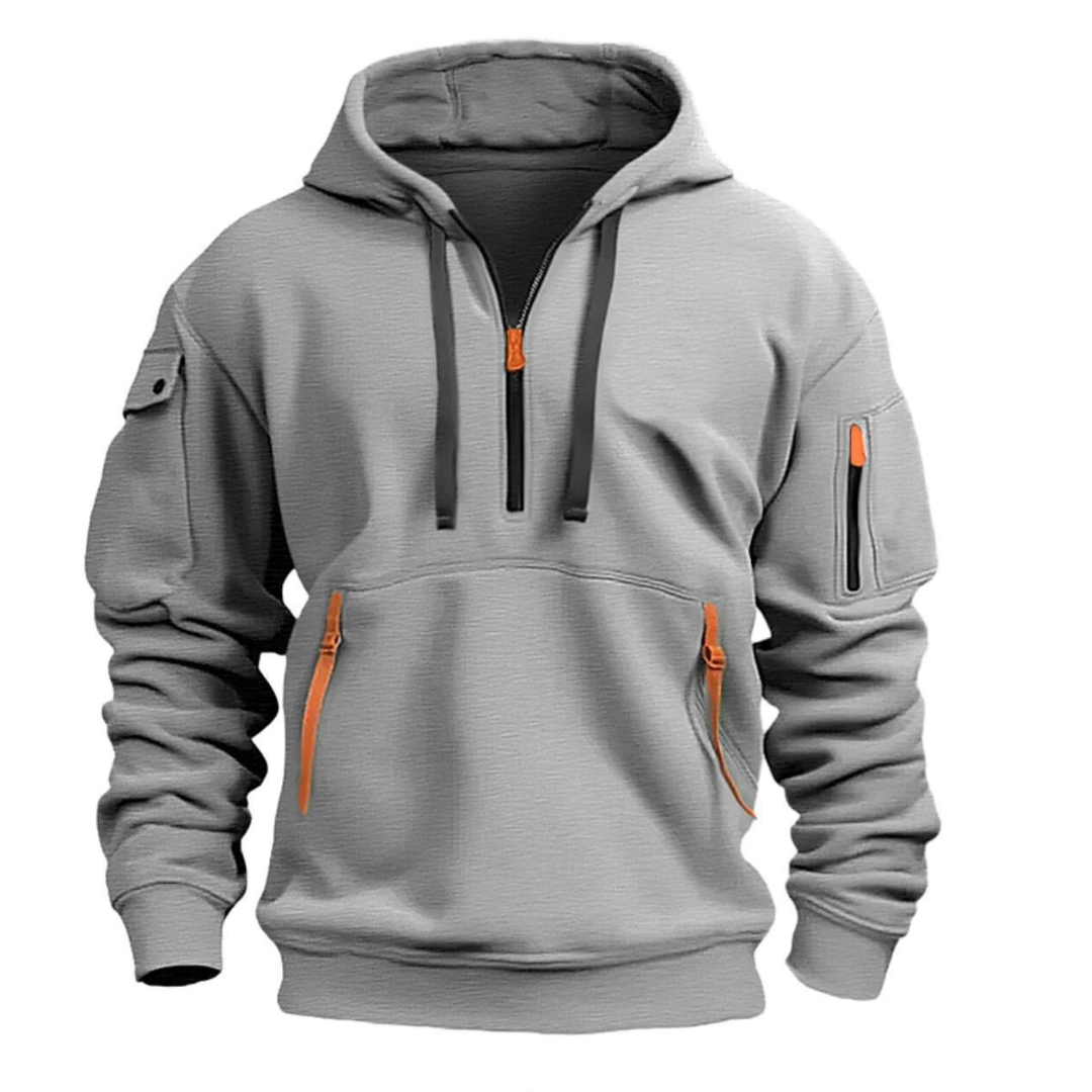 Men zip pocket casual hoodie with contrast zip detail in multiple colours