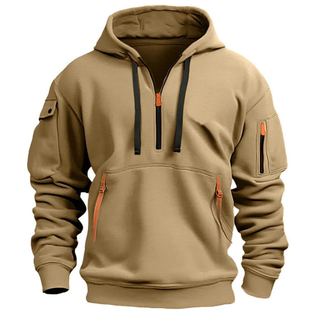 Men zip pocket casual hoodie with contrast zip detail in multiple colours