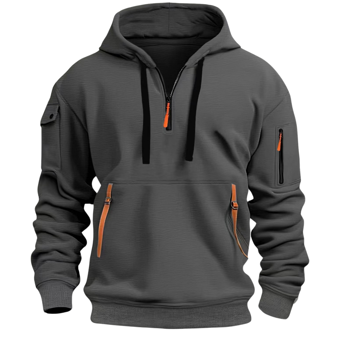 Men zip pocket casual hoodie with contrast zip detail in multiple colours