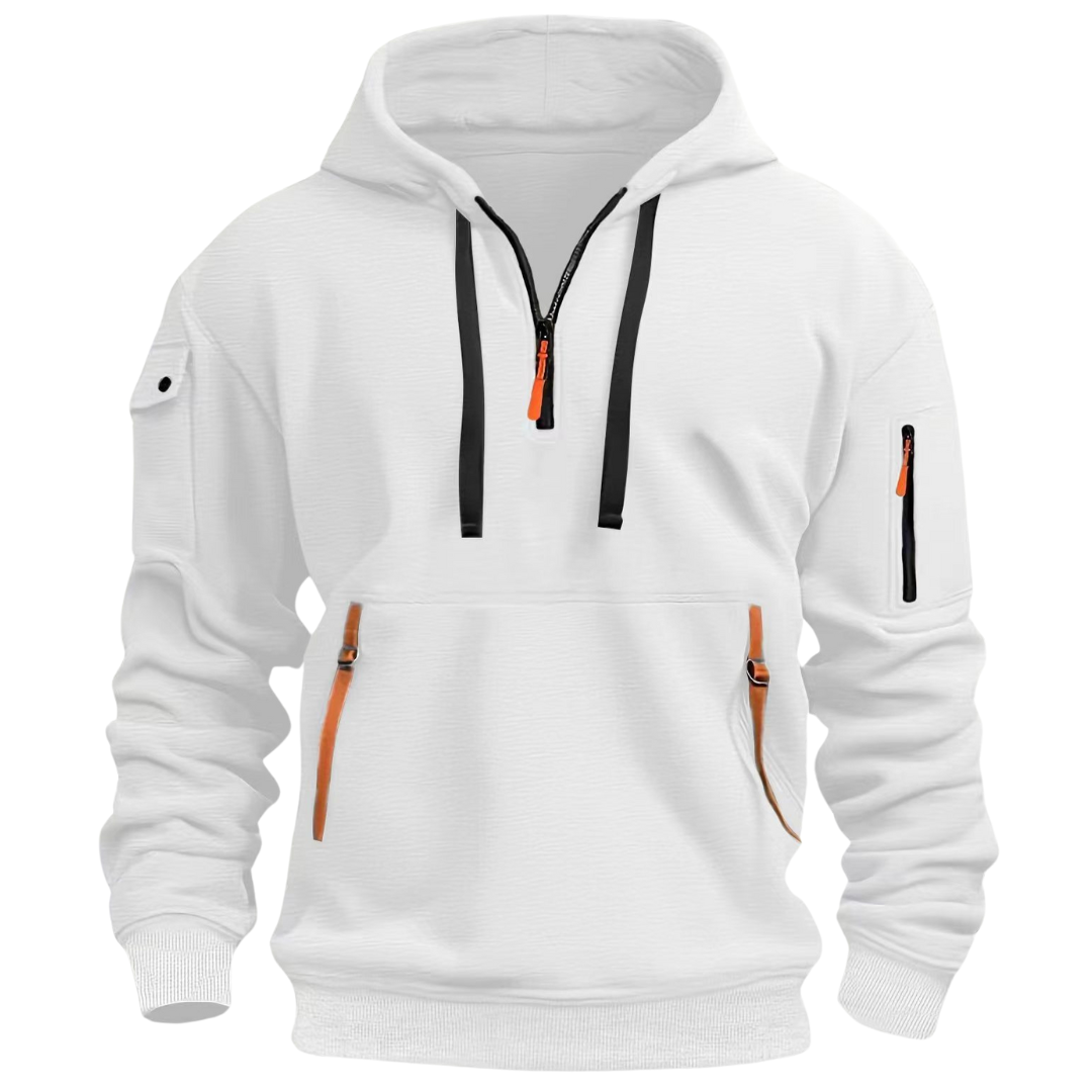 Men zip pocket casual hoodie with contrast zip detail in multiple colours