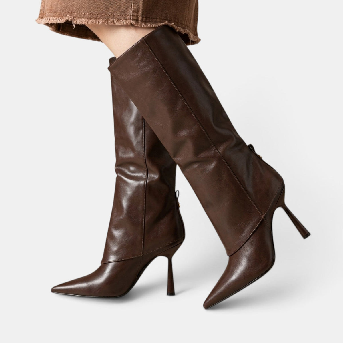 Women stiletto heel knee high boots in black sleek straight shaft