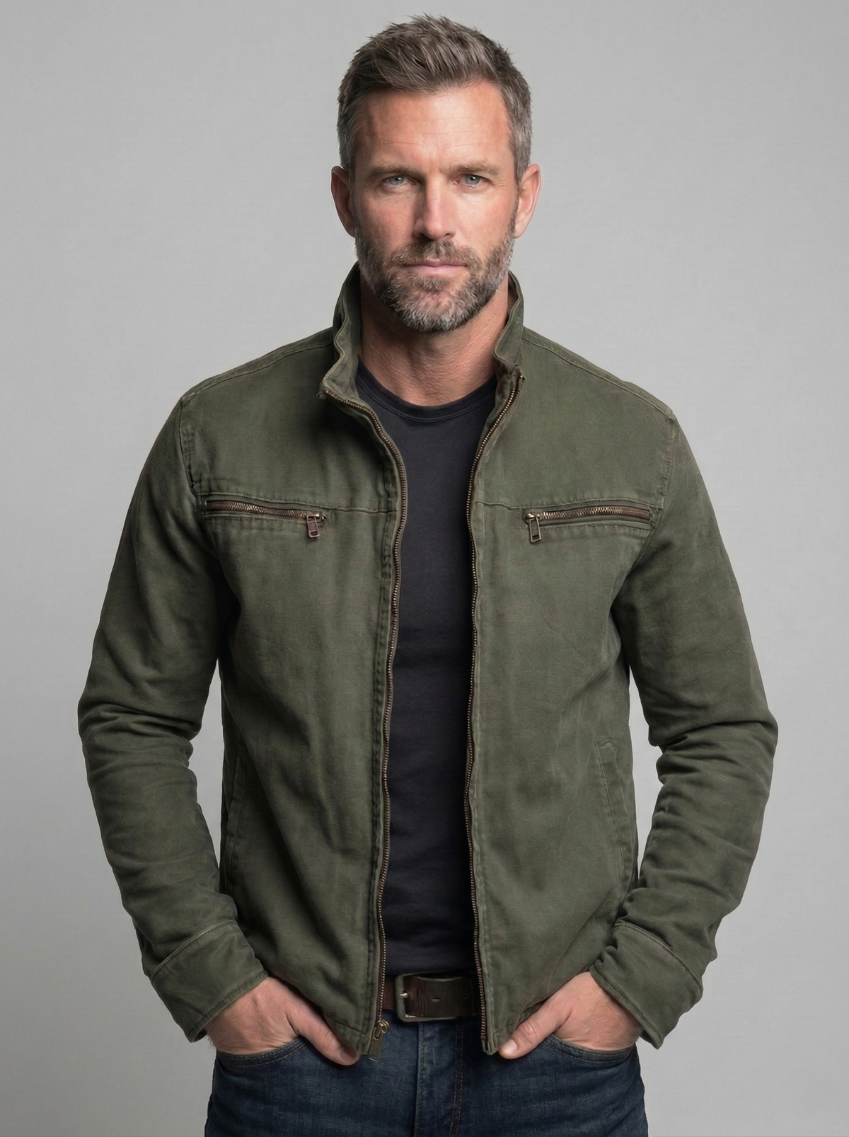 Men field jacket relaxed fit olive heritage styling with functional pockets