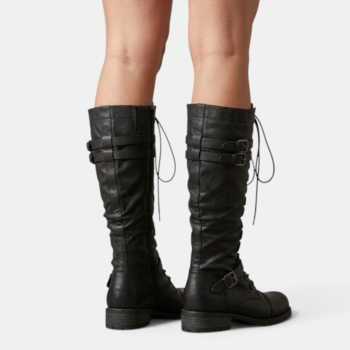 Women combat boots with buckle detail and lace-up closure