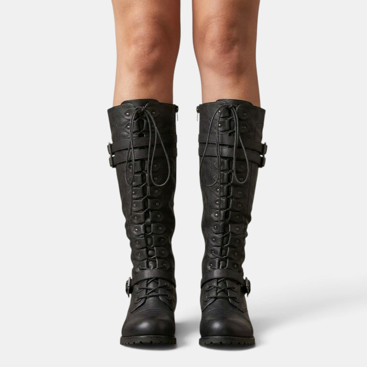 Women combat boots with buckle detail and lace-up closure