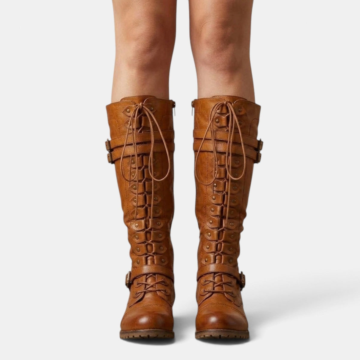 Women combat boots with buckle detail and lace-up closure