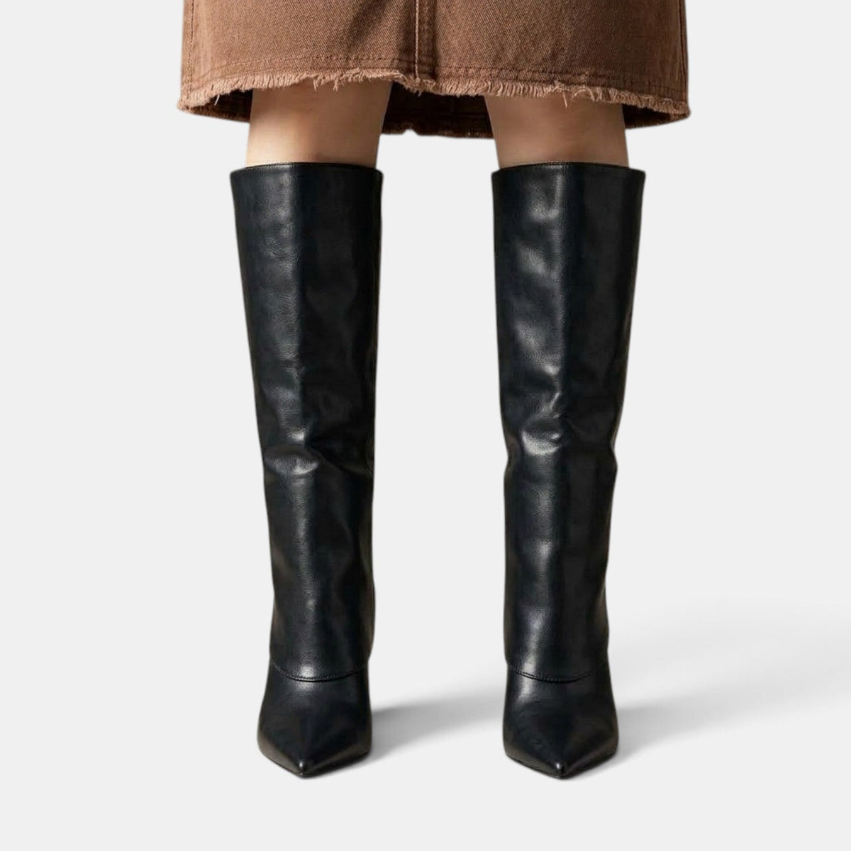Women stiletto heel knee high boots in black sleek straight shaft