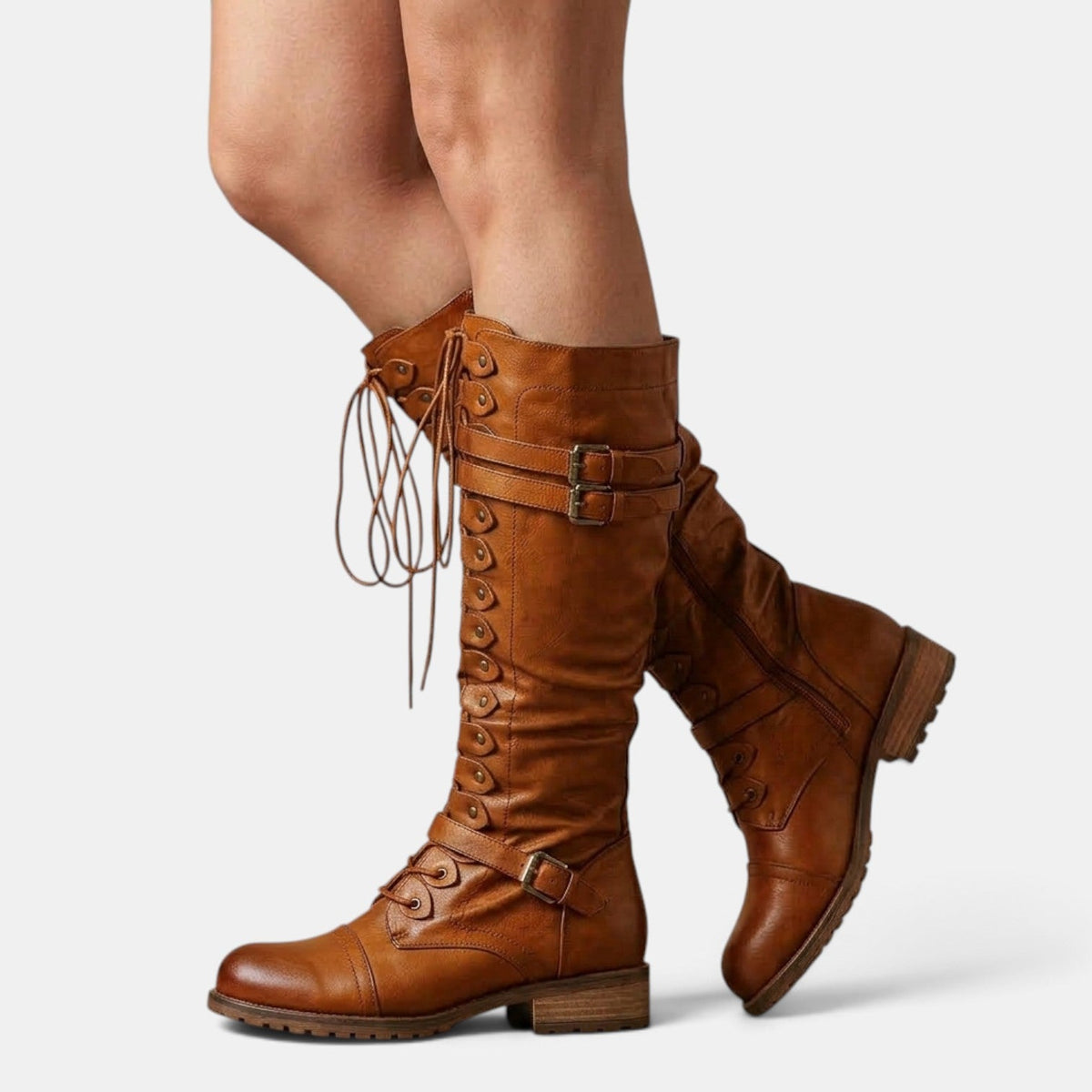 Women combat boots with buckle detail and lace-up closure