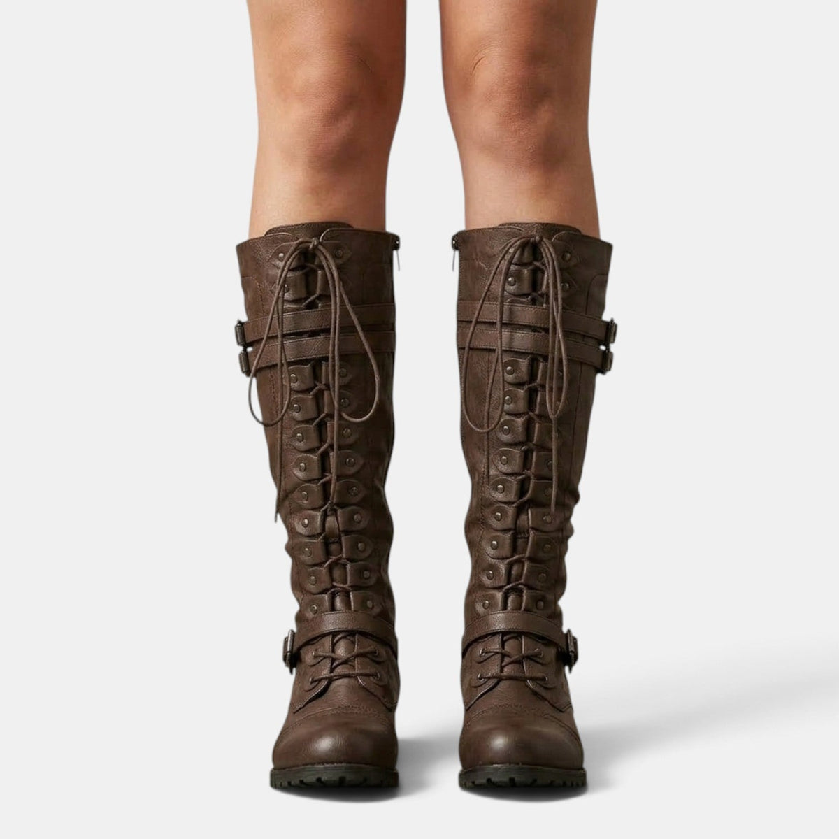 Women combat boots with buckle detail and lace-up closure